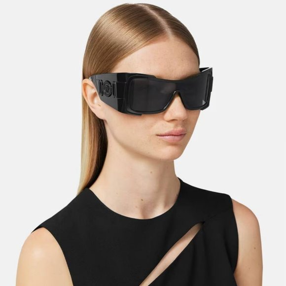 Versace VE4451 GB1/87  Sunglasses Black Dark Grey Wraparound Unisex main image 8
